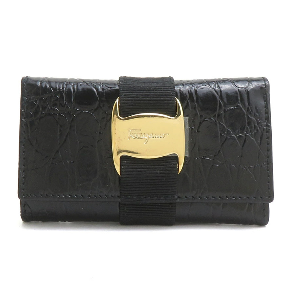 Salvatore Ferragamo Vara embossed leather Key Case Wallet black